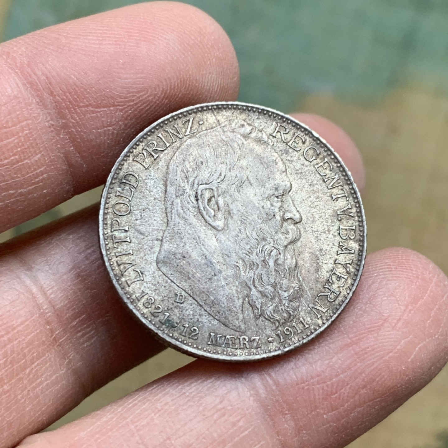 《竞宝斋》第128场-周日，周一 ，2场连拍（全场包邮） 德国  1911  巴伐利亚90周年 2马克 银币