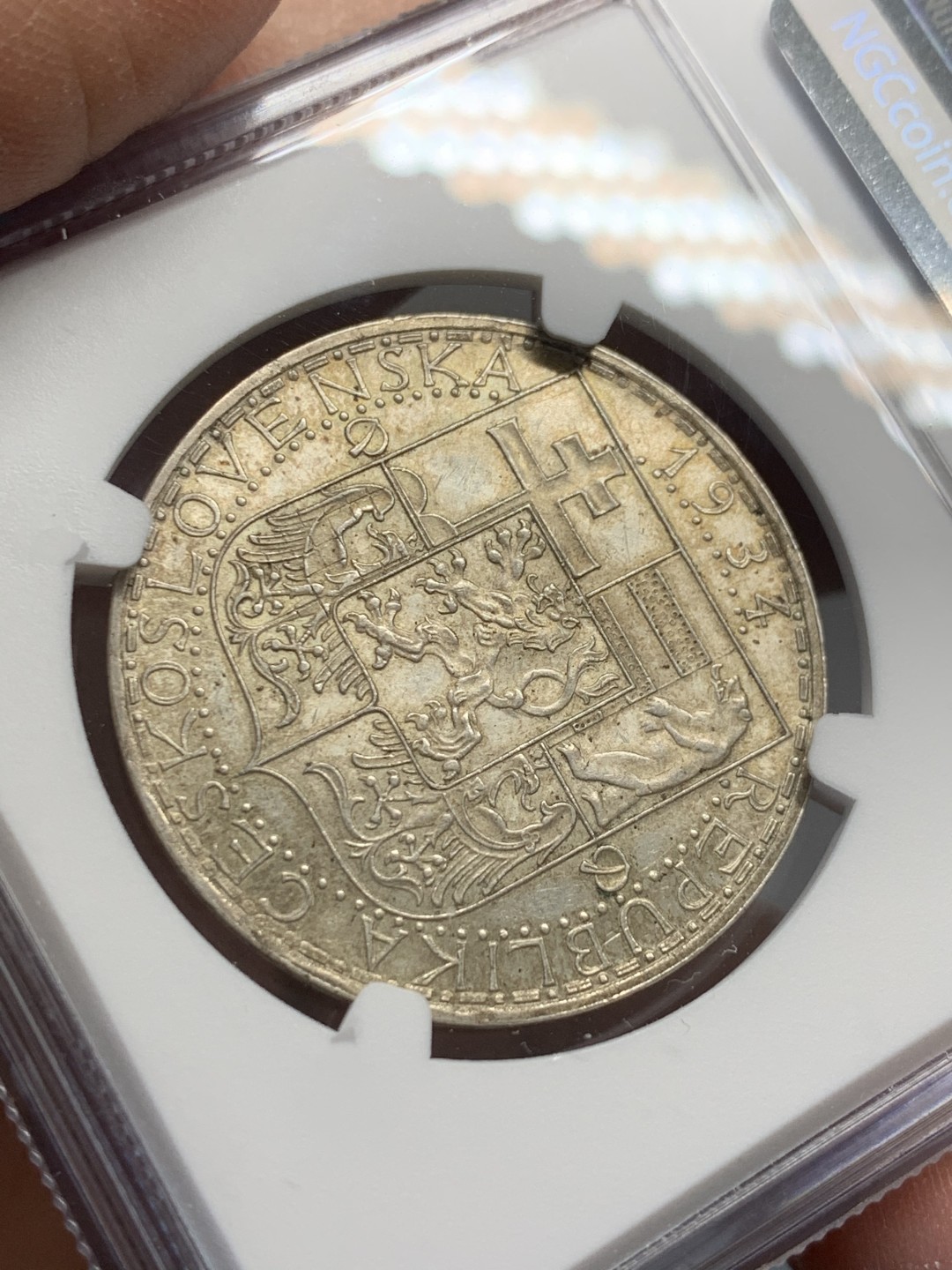 《竞宝斋》第128场-周日，周一 ，2场连拍（全场包邮） NGC-MS61 捷克斯洛伐克1934年20克朗银币