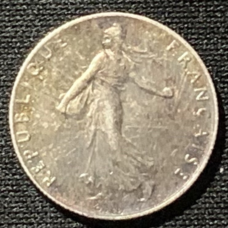 紫瑗钱币——第244期拍卖 法国 1917年 播种女神 50分 2.5克 0.835银 漆黑包浆