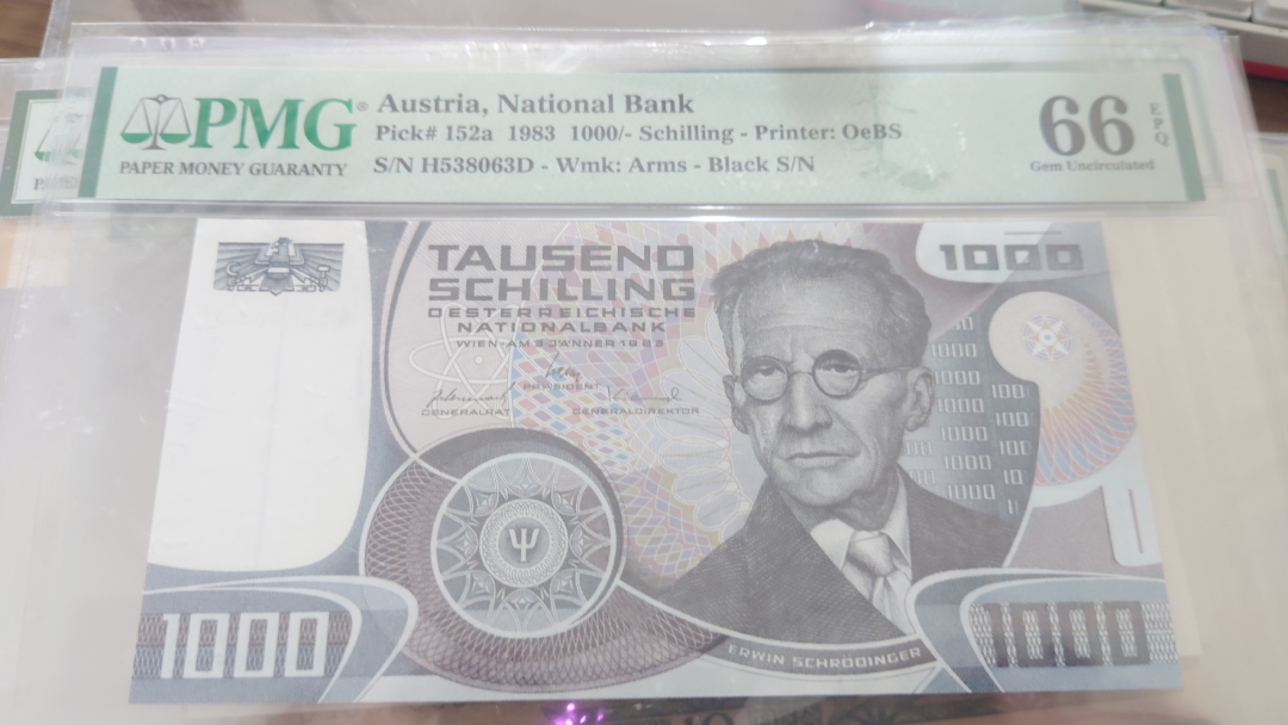 【世界钱币收藏】精品微拍第53期暨2022年第十期 众多裸钞评级币超低价起拍 年末让利 出价极有大可能中标 1983年奥地利1000先令 薛定谔 全程无47PMG66E