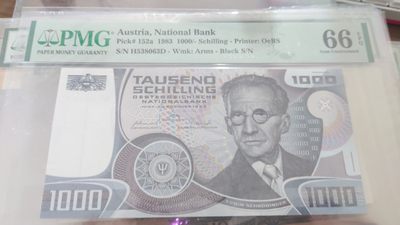 【世界钱币收藏】精品微拍第53期暨2022年第十期 众多裸钞评级币超低价起拍 年末让利 出价极有大可能中标 - 1983年奥地利1000先令 薛定谔 全程无47PMG66E