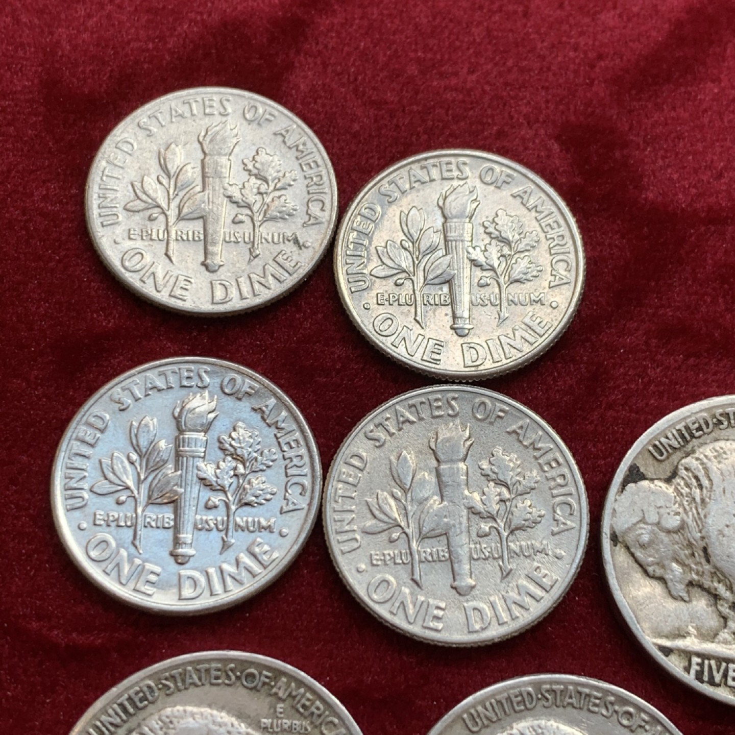 《竞宝斋》第128场-周日，周一 ，2场连拍（全场包邮） 美国硬币8枚一组 4枚野牛5美分+4枚10美分