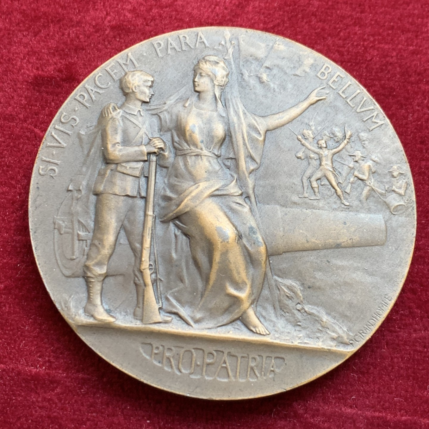 《竞宝斋》第128场-周日，周一 ，2场连拍（全场包邮） 法国 1911 战争部 后备役训练 纪念铜章 50mm 66.1克