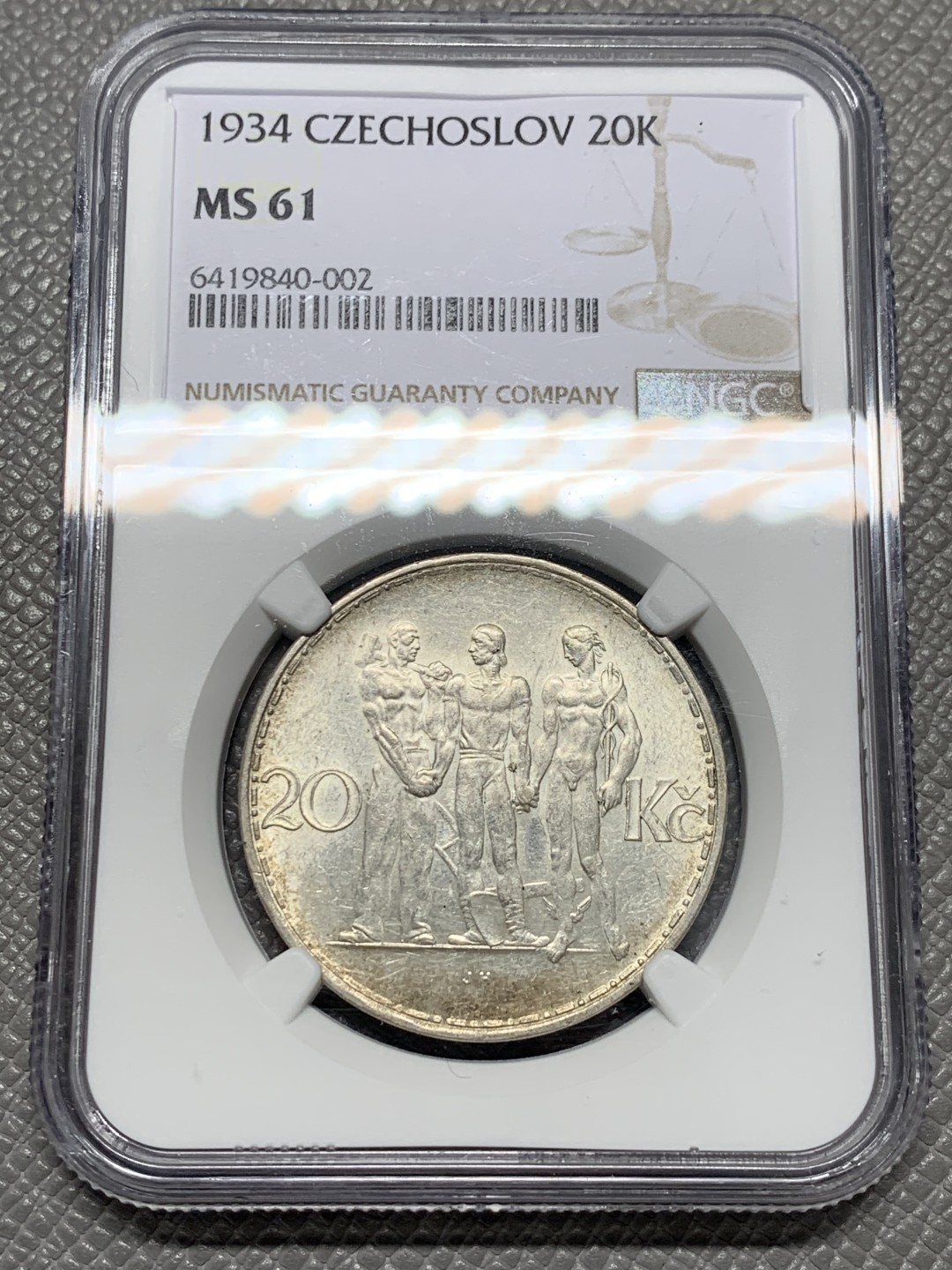 《竞宝斋》第128场-周日，周一 ，2场连拍（全场包邮） NGC-MS61 捷克斯洛伐克1934年20克朗银币