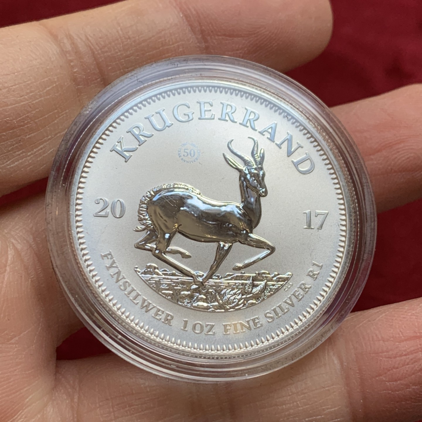 《竞宝斋》第128场-周日，周一 ，2场连拍（全场包邮） 南非 2017年 羚羊 1盎司 银币 999银 31.1克 带原袋 证书