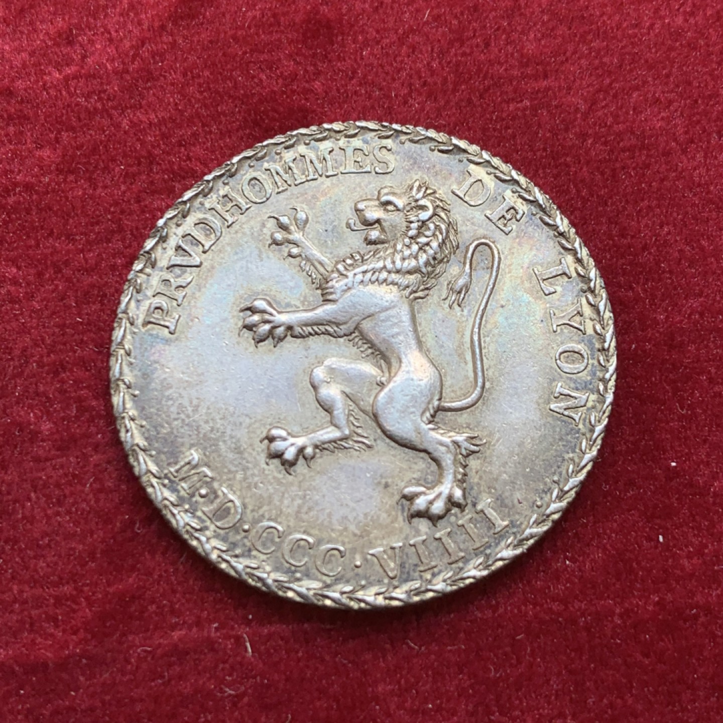 《竞宝斋》第128场-周日，周一 ，2场连拍（全场包邮） 法国 1809 里昂公证处 银章 双面深彩包浆 细节非常好 特殊的边缘花边很漂亮 29.36mm 10.6克 可评级