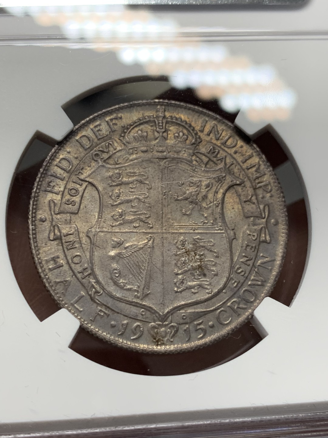 《竞宝斋》第128场-周日，周一 ，2场连拍（全场包邮） NGC MS62 英国1915年乔五半克朗银币高银版厚五彩包浆