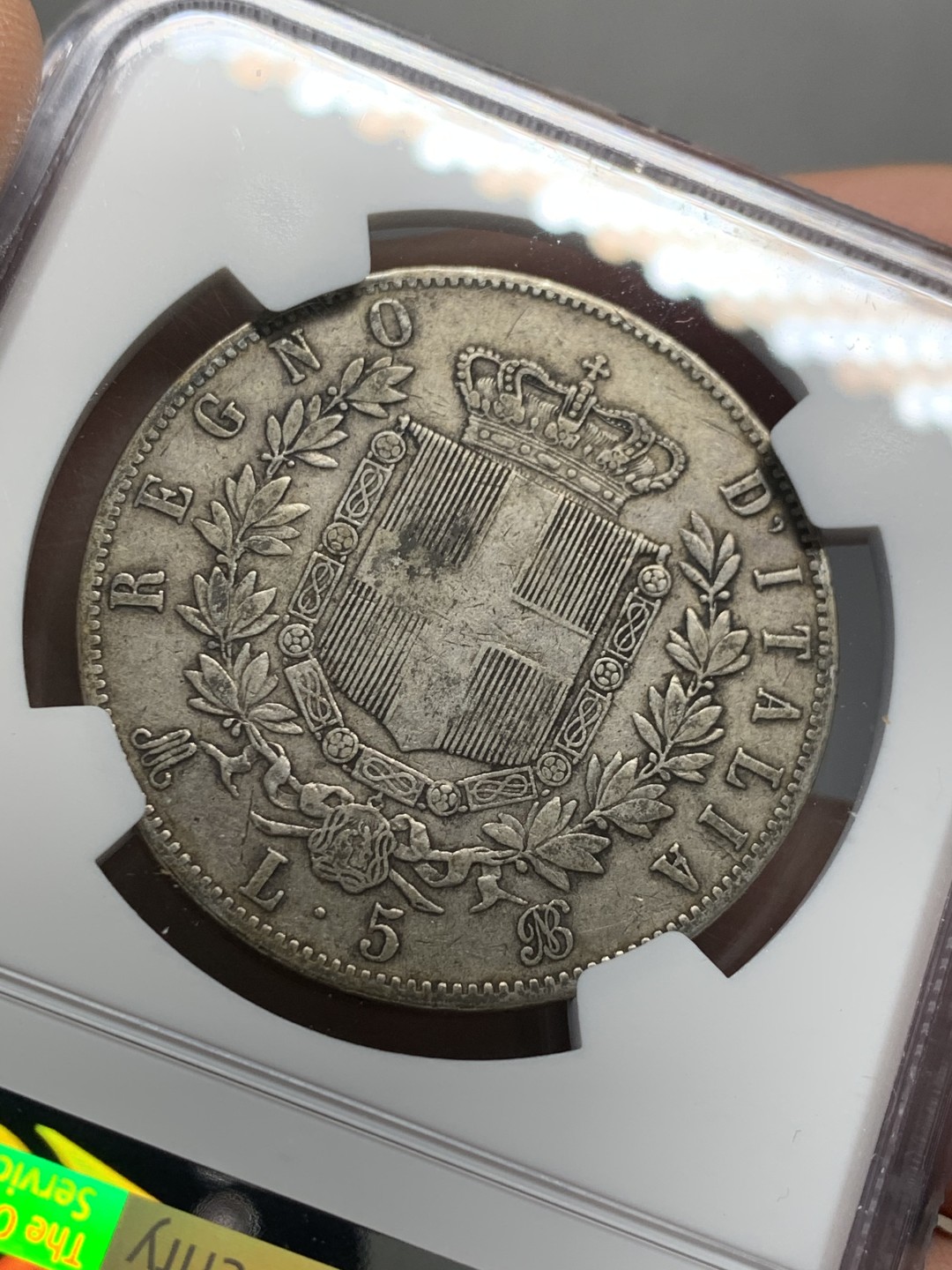 《竞宝斋》第128场-周日，周一 ，2场连拍（全场包邮） NGC XF45 意大利 1870年 BN版 艾曼纽尔二世 5里拉银币  原味包浆