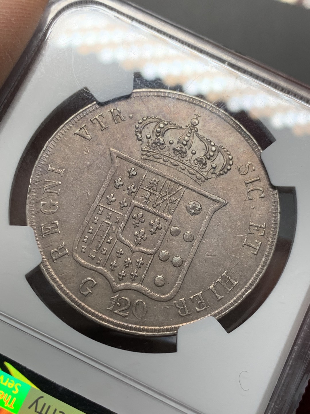 《竞宝斋》第128场-周日，周一 ，2场连拍（全场包邮） NGC-MS61,意大利那不勒斯&西西里，1856年，120G大银 MS极少