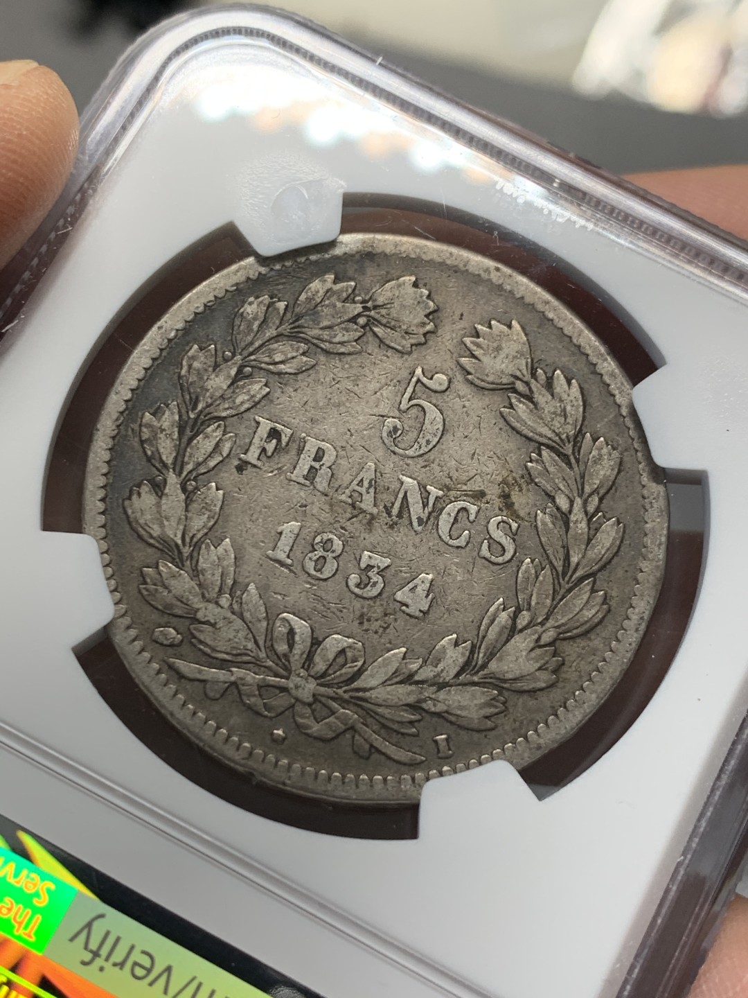 《竞宝斋》第128场-周日，周一 ，2场连拍（全场包邮） NGC VF35 法国 1834年I版 5法郎银币 原味包浆