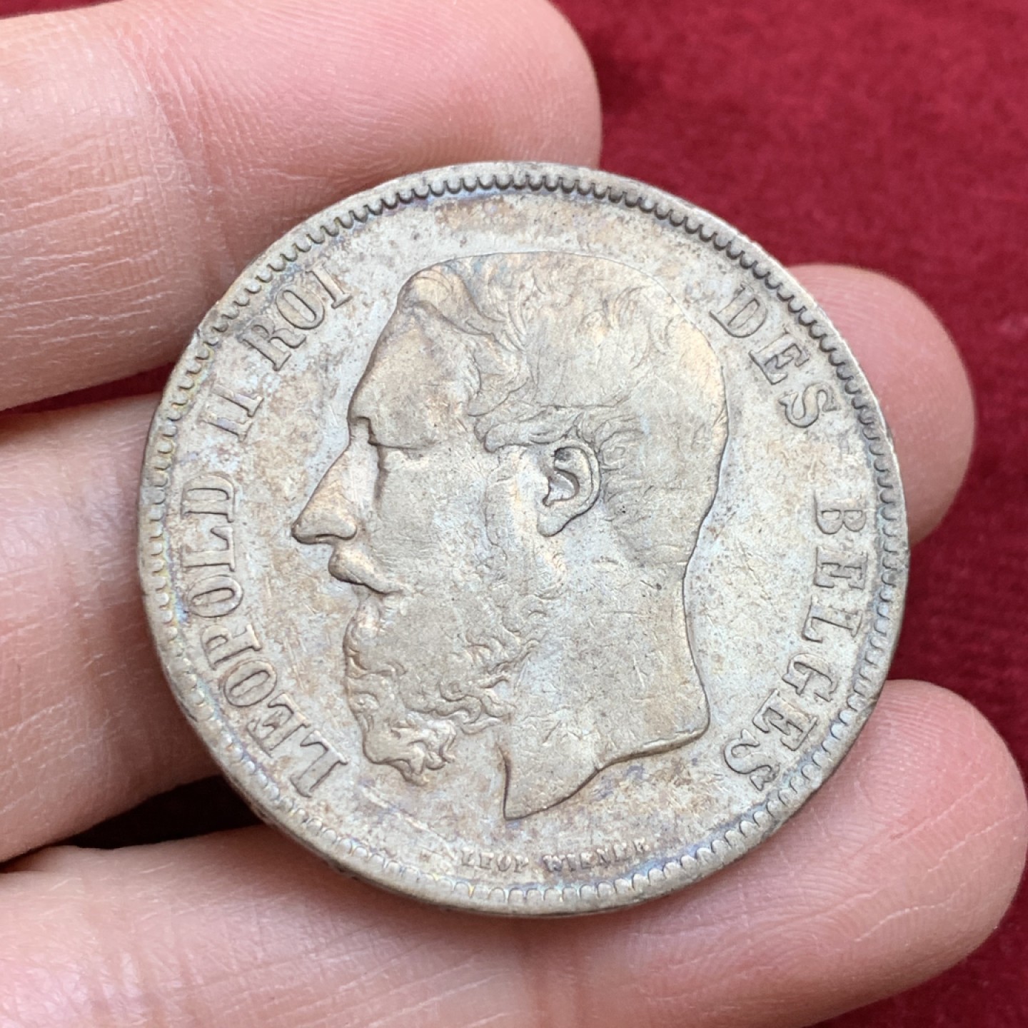 《竞宝斋》第128场-周日，周一 ，2场连拍（全场包邮） 比利时 1873年利奥波德二世 5法朗 银币