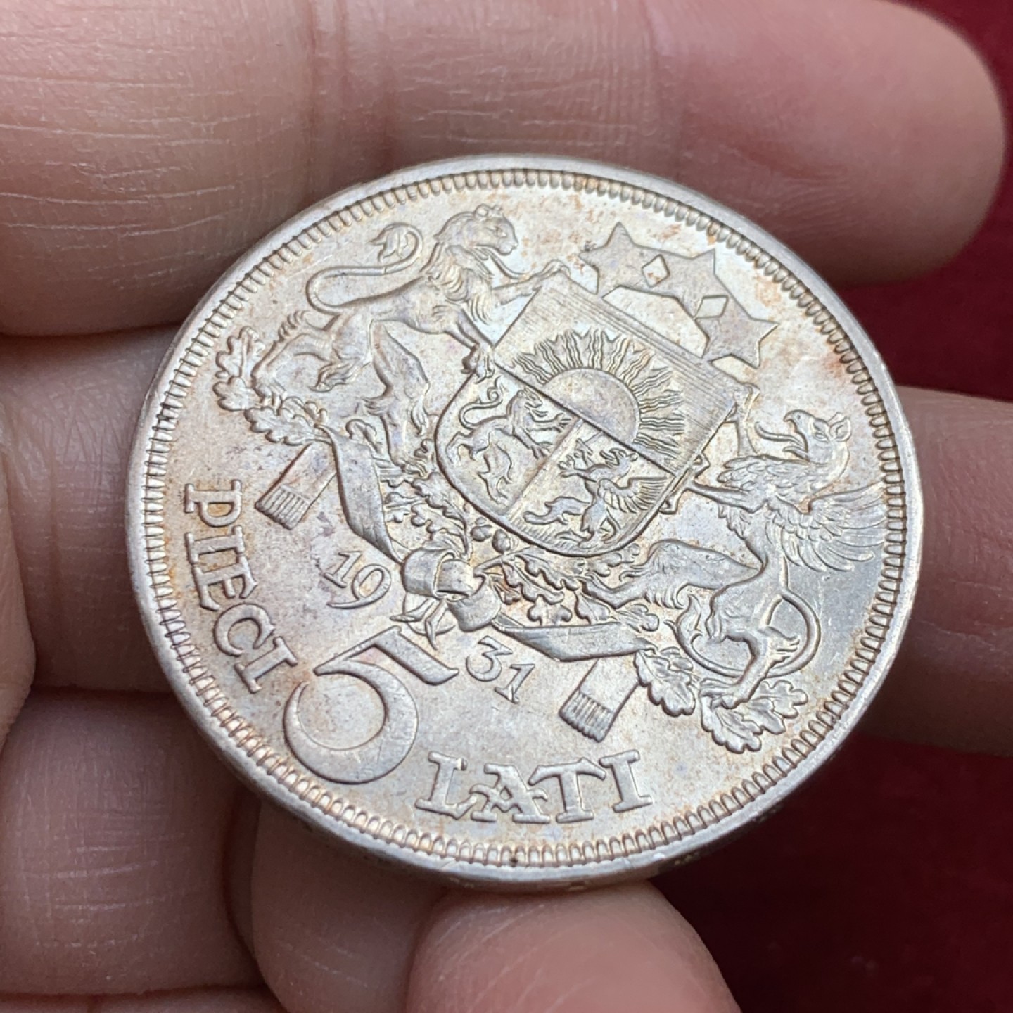 《竞宝斋》第128场-周日，周一 ，2场连拍（全场包邮） 拉脱维亚 1931年5立特 银币 谷物女神 丝滑包浆 暴涨品种