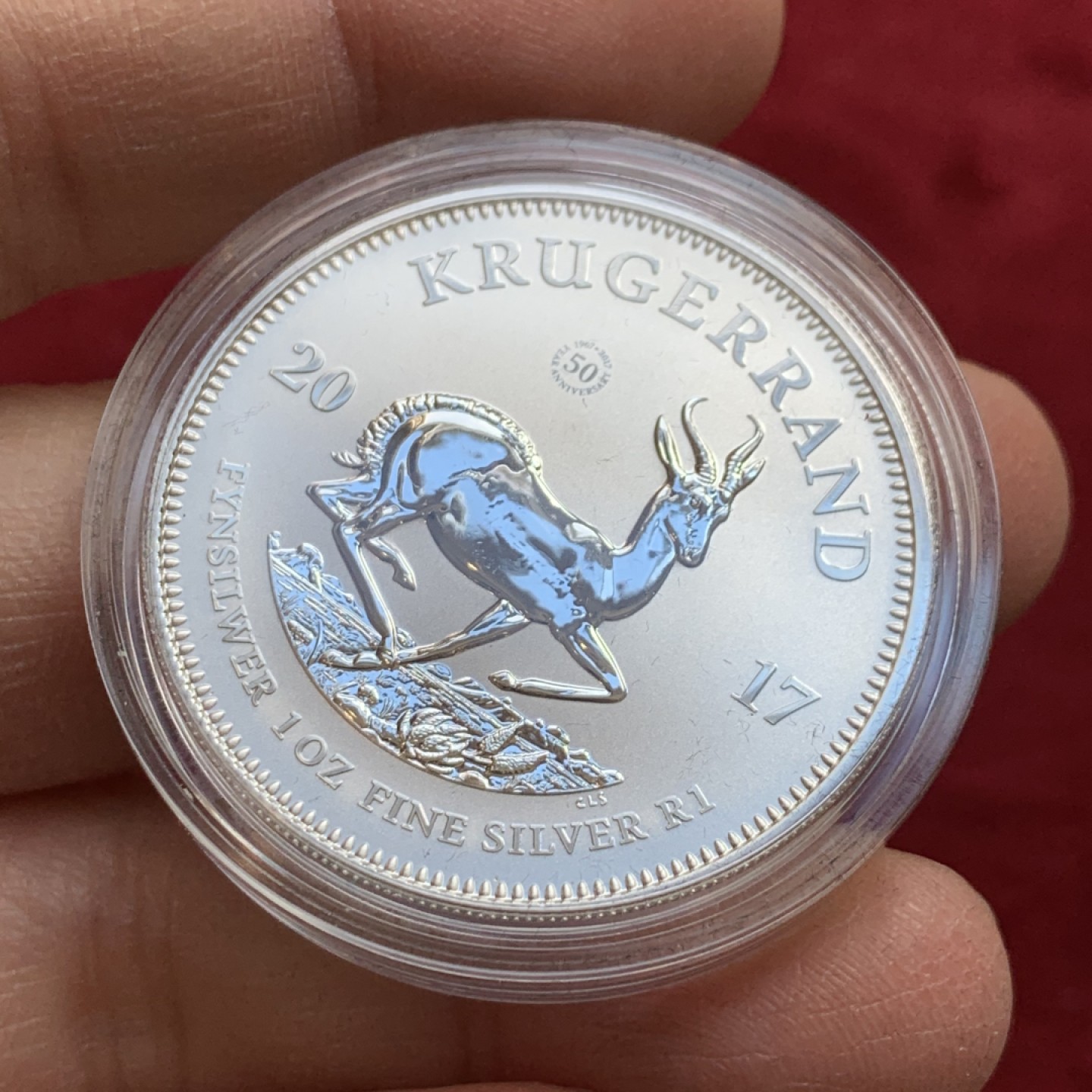 《竞宝斋》第128场-周日，周一 ，2场连拍（全场包邮） 南非 2017年 羚羊 1盎司 银币 999银 31.1克 带原袋 证书