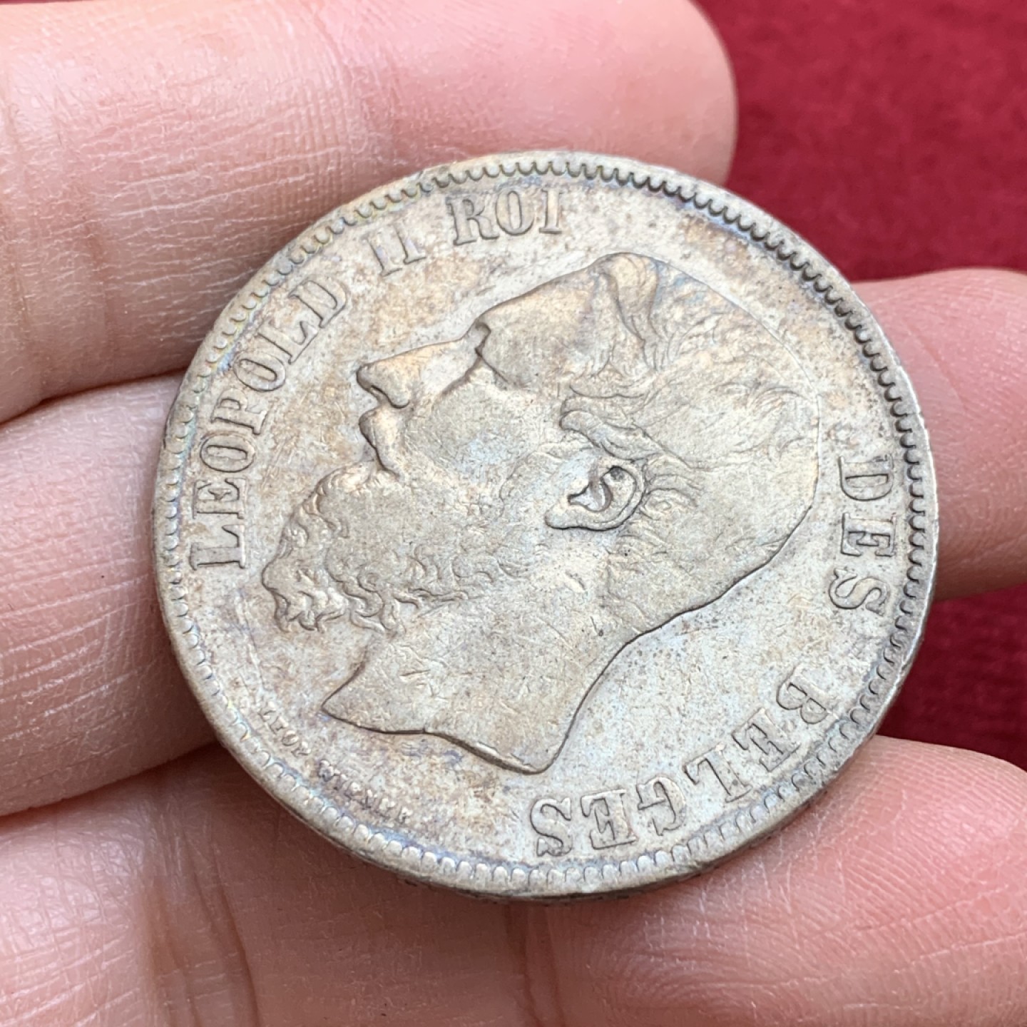 《竞宝斋》第128场-周日，周一 ，2场连拍（全场包邮） 比利时 1873年利奥波德二世 5法朗 银币