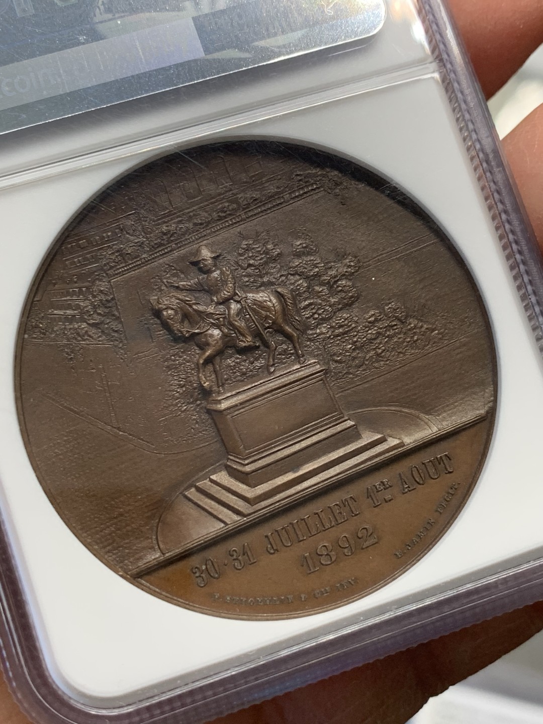 《竞宝斋》第128场-周日，周一 ，2场连拍（全场包邮） NGC MS64 1892年瑞士日内瓦联邦纪念铜章 双面精美高浮雕 难得顶级品相状态