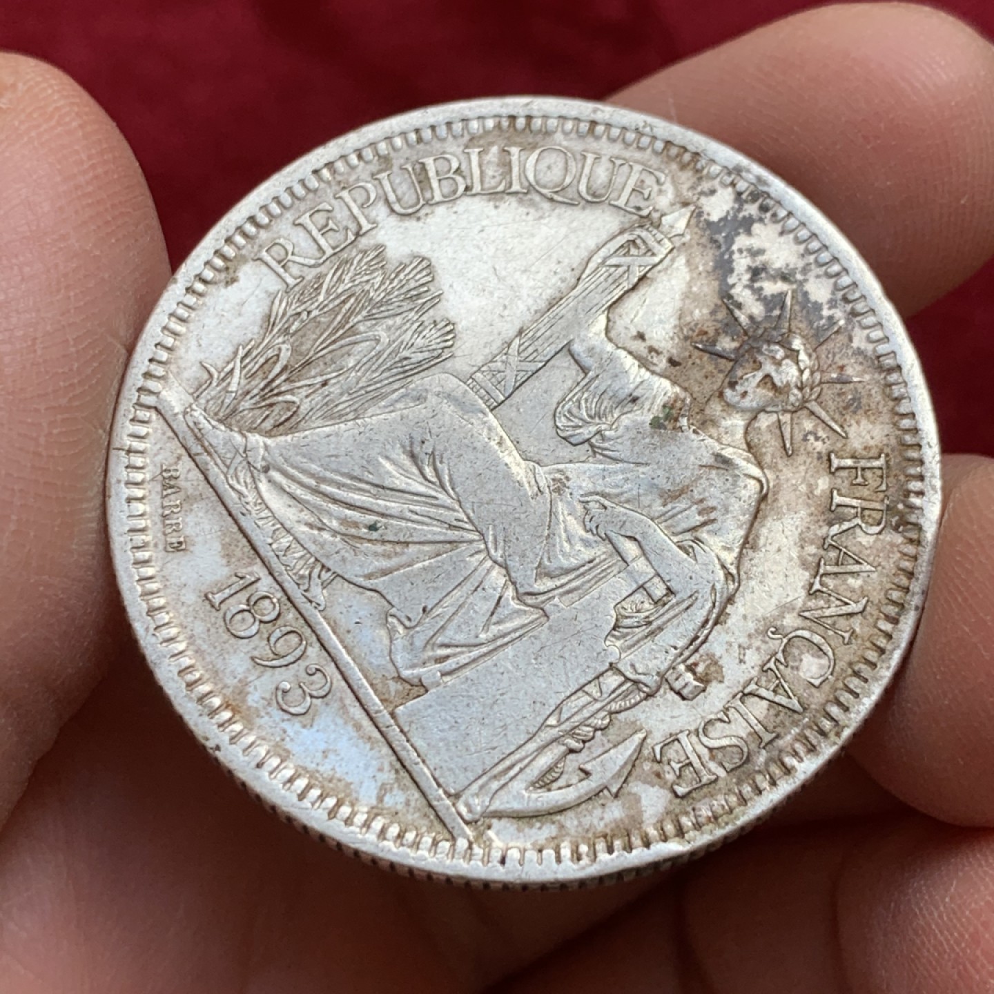 《竞宝斋》第128场-周日，周一 ，2场连拍（全场包邮） 法属印支 1893年 加重版 坐洋 银币 坐洋五珍 难得 细节见图