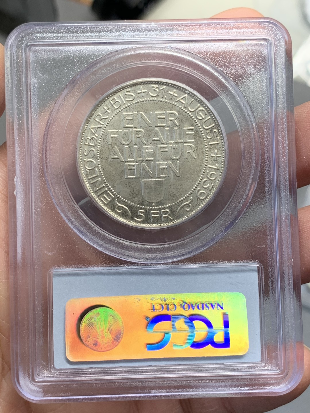 《竞宝斋》第128场-周日，周一 ，2场连拍（全场包邮） PCGS MS64 1939年 瑞士 卢塞恩射击节 5法郎