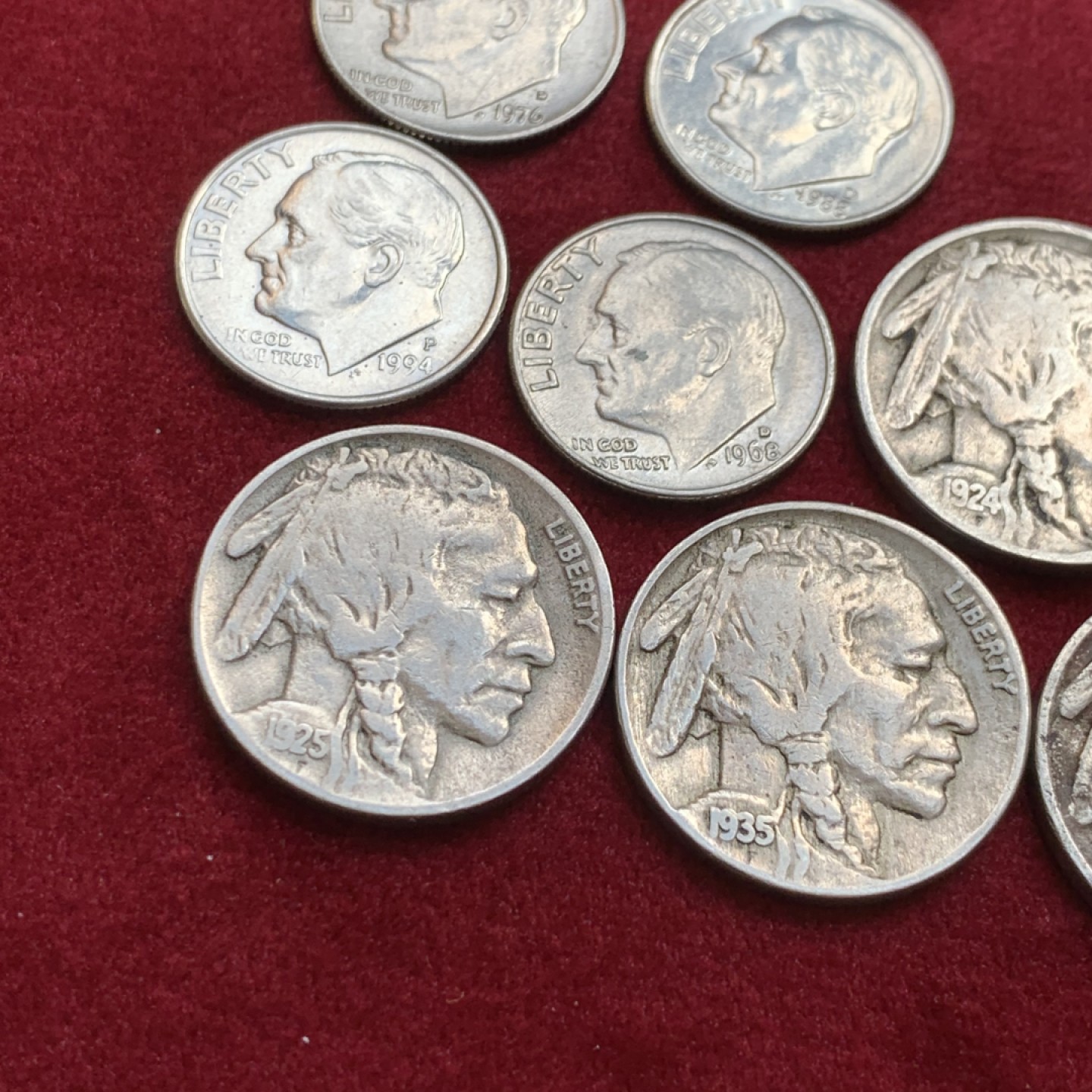 《竞宝斋》第128场-周日，周一 ，2场连拍（全场包邮） 美国硬币8枚一组 4枚野牛5美分+4枚10美分