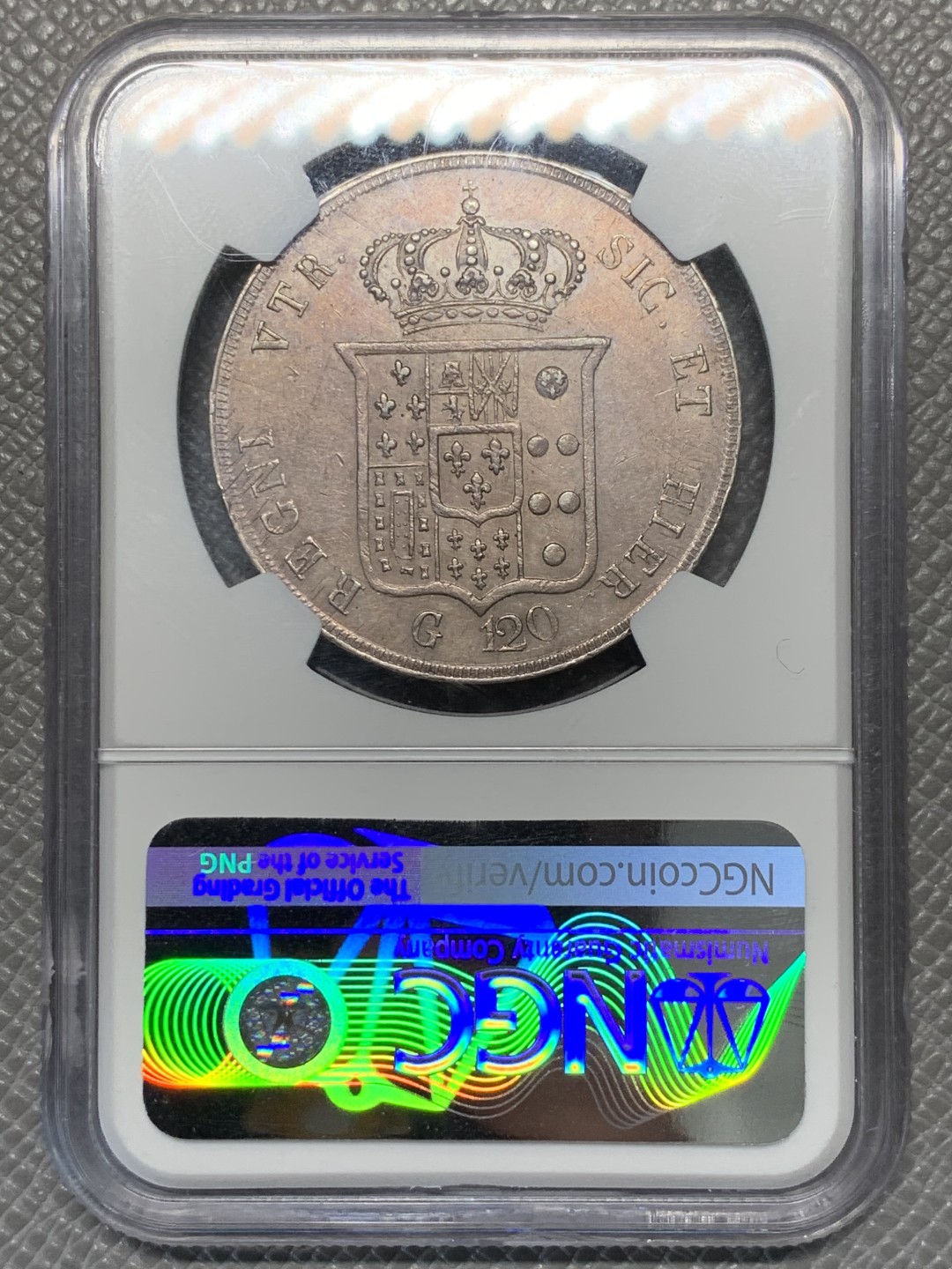 《竞宝斋》第128场-周日，周一 ，2场连拍（全场包邮） NGC-MS61,意大利那不勒斯&西西里，1856年，120G大银 MS极少