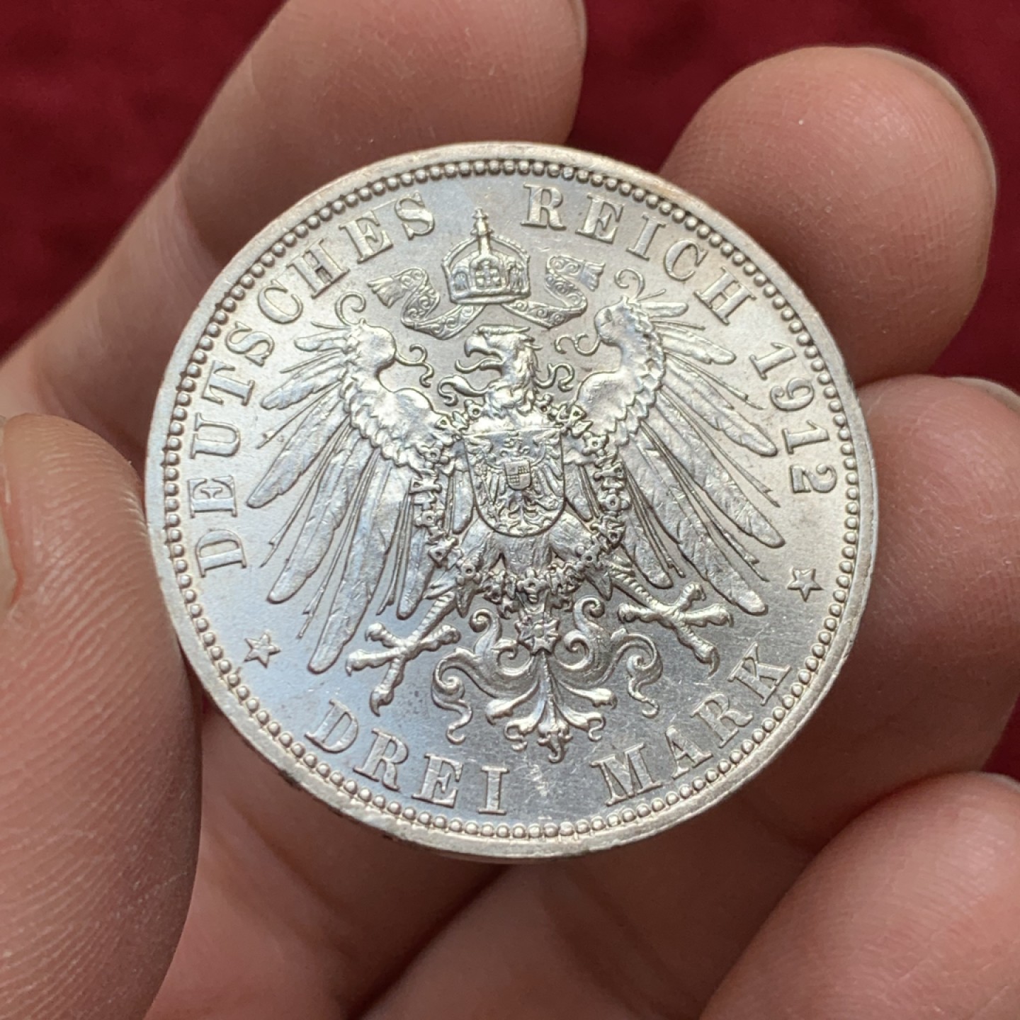 《竞宝斋》第128场-周日，周一 ，2场连拍（全场包邮） 德国 普鲁士 1912年 威二大头3马克银币 可评级