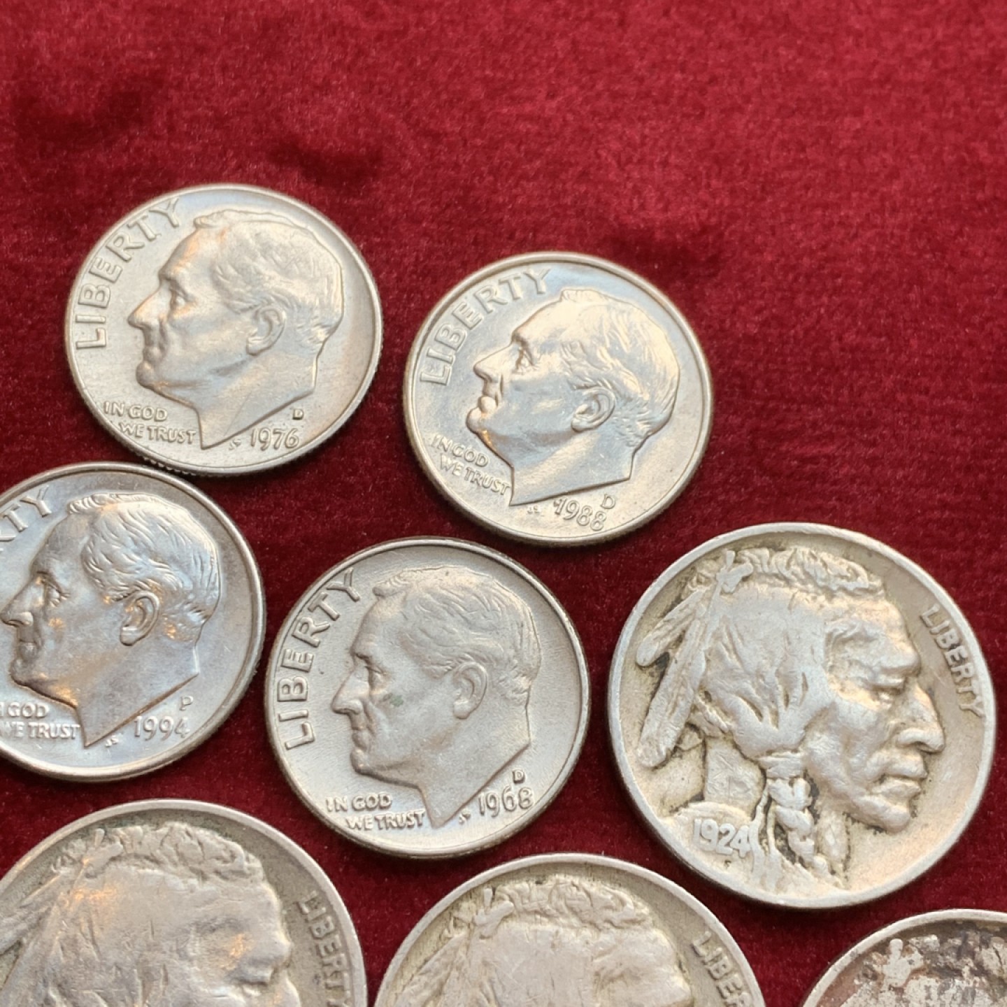 《竞宝斋》第128场-周日，周一 ，2场连拍（全场包邮） 美国硬币8枚一组 4枚野牛5美分+4枚10美分