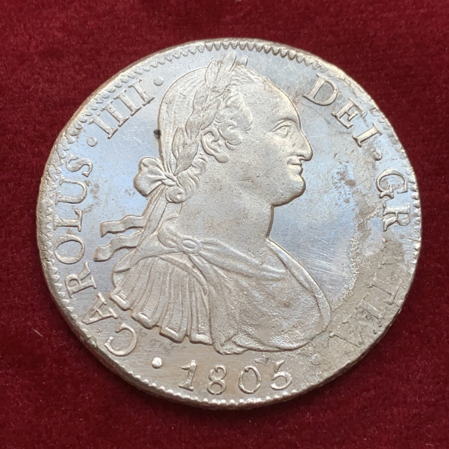 《竞宝斋》第128场-周日，周一 ，2场连拍（全场包邮） 墨西哥 1805年 卡四 双柱 8R 大银币 正反深打 花冠都非常的清晰 AU+的品质 细节状态见图