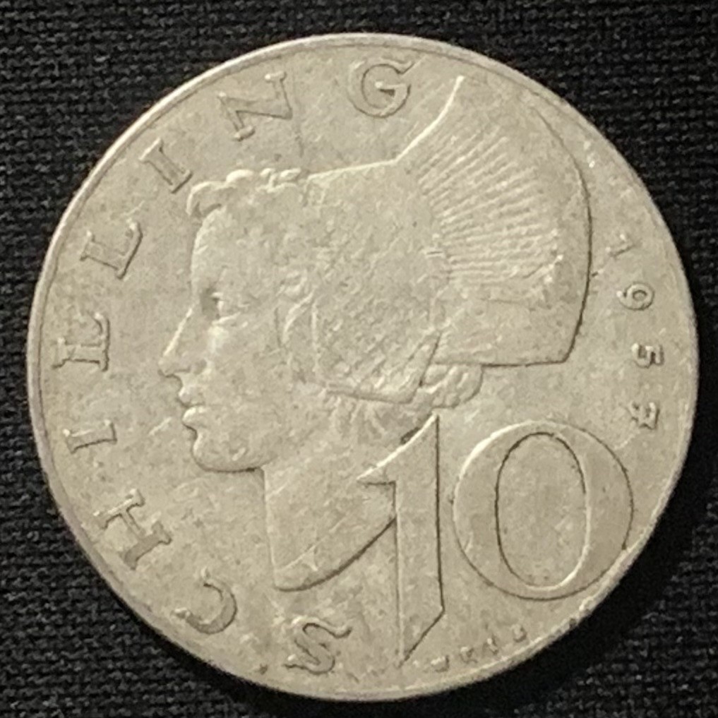 紫瑗钱币——第244期拍卖 奥地利 1957年 女神 10先令 7.5克 0.64银