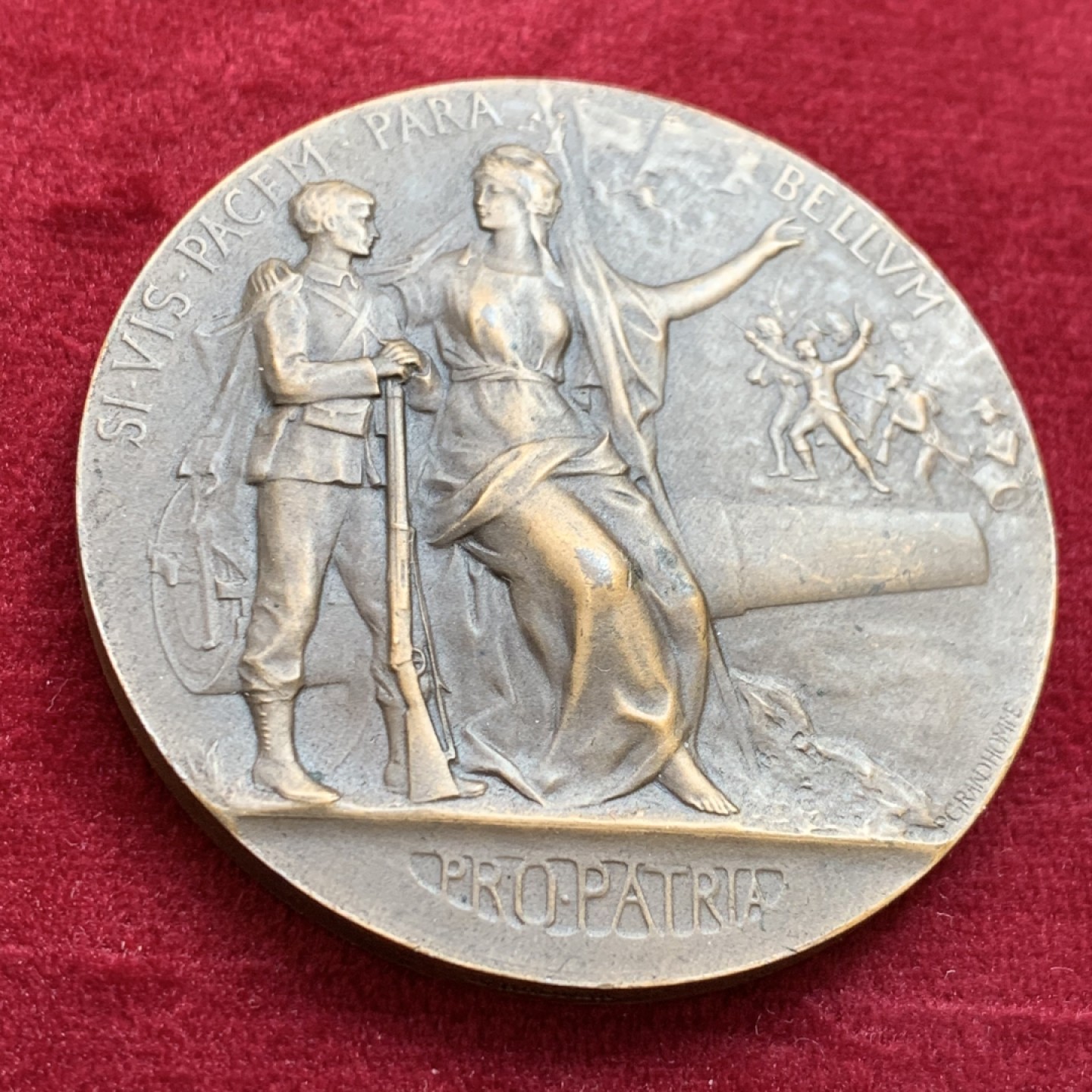 《竞宝斋》第128场-周日，周一 ，2场连拍（全场包邮） 法国 1911 战争部 后备役训练 纪念铜章 50mm 66.1克