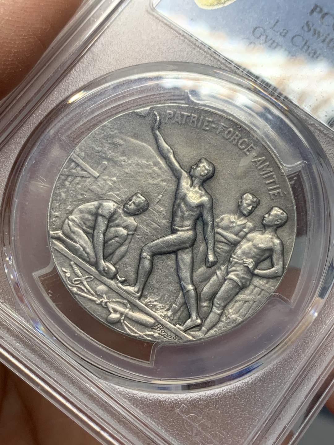 《竞宝斋》第128场-周日，周一 ，2场连拍（全场包邮） PCGS SP63 瑞士 1900年 瑞士联邦 体操运功银质奖章 不多见的品种