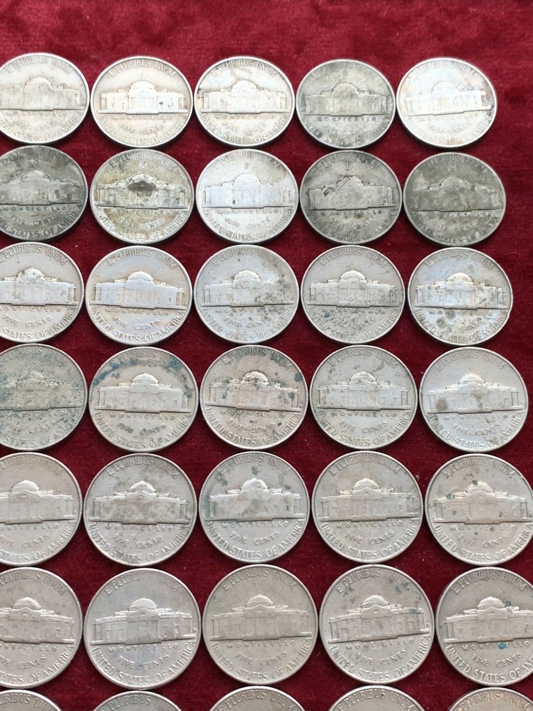 《竞宝斋》第128场-周日，周一 ，2场连拍（全场包邮） 美国 麦弗逊 5美分  63枚一组 从1939-1974年 60多个不同的年份版别 一次搞定绝大多数