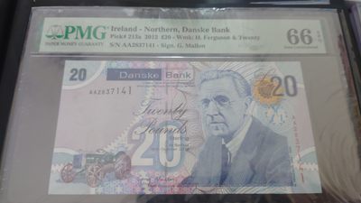 【世界钱币收藏】精品微拍第53期暨2022年第十期 众多裸钞评级币超低价起拍 年末让利 出价极有大可能中标 - 2012年北爱尔兰20镑 首发AA冠 PMG66E
