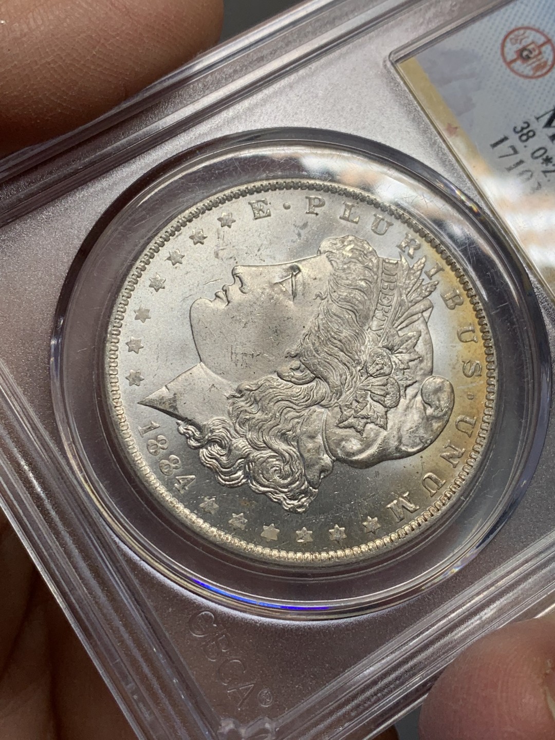 《竞宝斋》第128场-周日，周一 ，2场连拍（全场包邮） 公博-MS64 美国 1884年1美元 摩根 银币 O版 状态非常不错