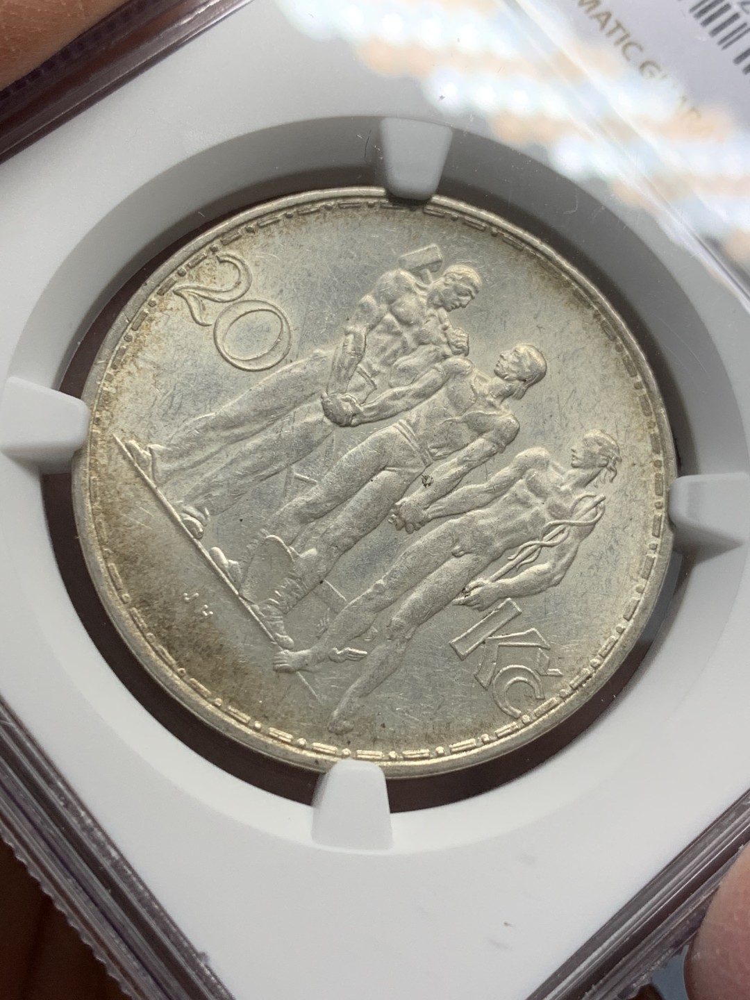 《竞宝斋》第128场-周日，周一 ，2场连拍（全场包邮） NGC-MS61 捷克斯洛伐克1934年20克朗银币