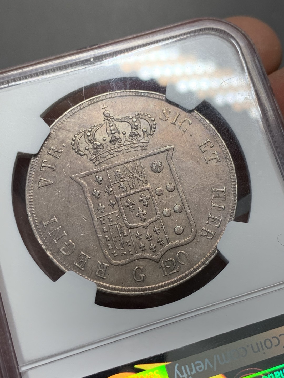 《竞宝斋》第128场-周日，周一 ，2场连拍（全场包邮） NGC-MS61,意大利那不勒斯&西西里，1856年，120G大银 MS极少