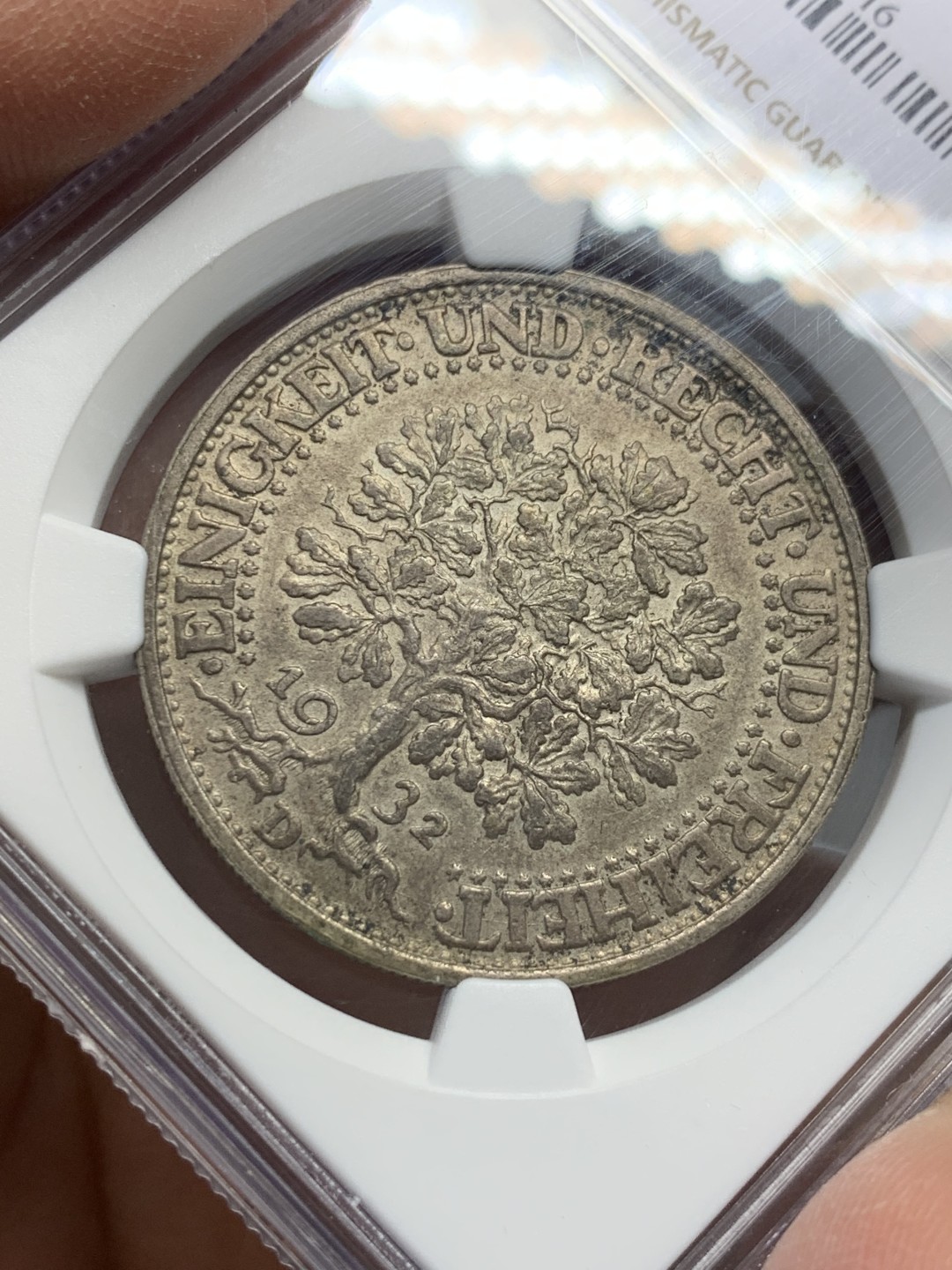 《竞宝斋》第128场-周日，周一 ，2场连拍（全场包邮） NGC MS62 德国1932年橡树5马克大银币老包浆