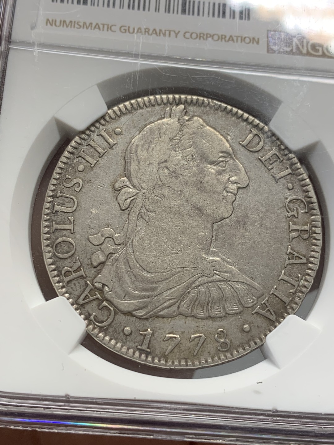 《竞宝斋》第128场-周日，周一 ，2场连拍（全场包邮） NGC XF40  1778年 墨西哥卡三大银币，有分难得，状态不错