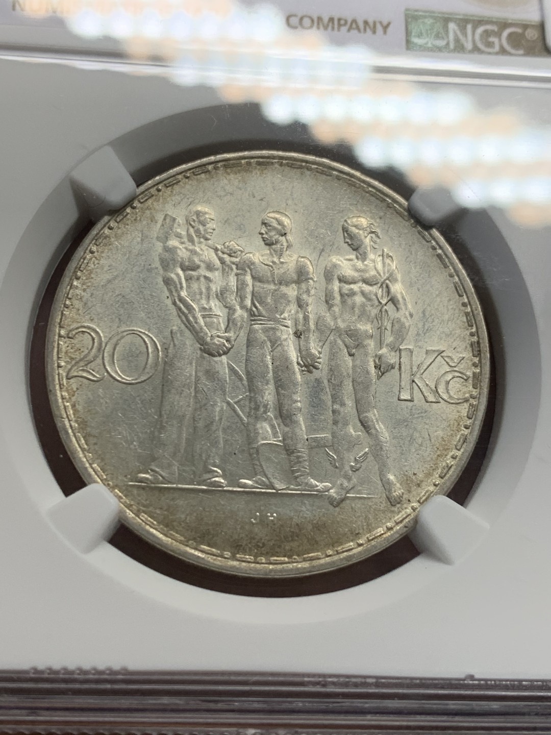 《竞宝斋》第128场-周日，周一 ，2场连拍（全场包邮） NGC-MS61 捷克斯洛伐克1934年20克朗银币