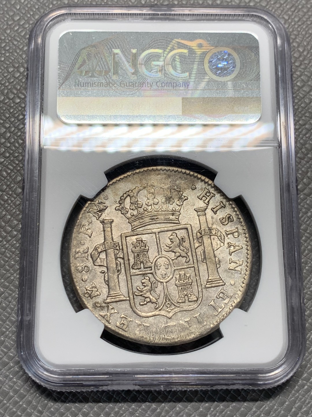 《竞宝斋》第128场-周日，周一 ，2场连拍（全场包邮） NGC AU50 墨西哥 1799年 早期版本 卡四 双柱 8R 大银币原味状态