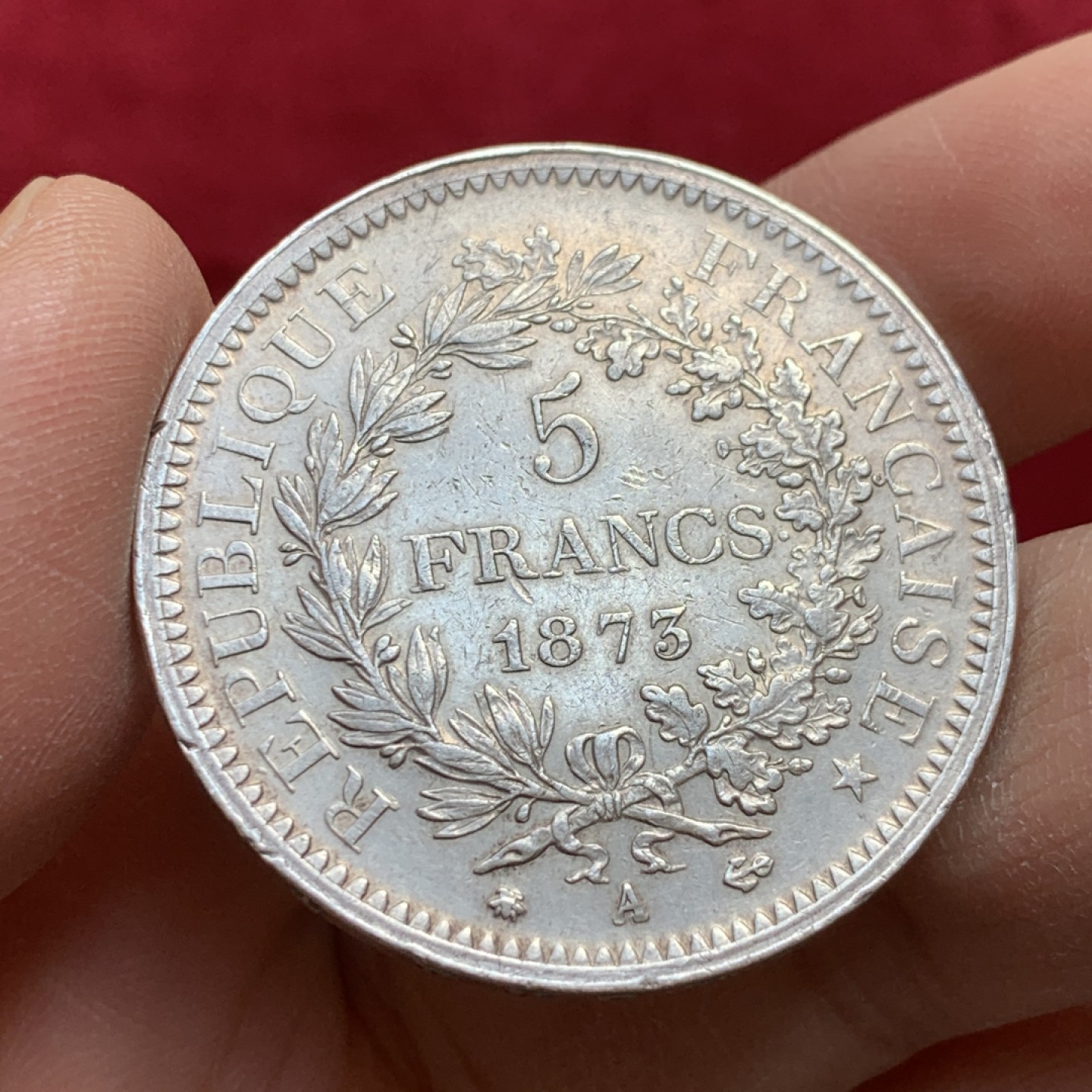 《竞宝斋》第128场-周日，周一 ，2场连拍（全场包邮） 法国1873年5法郎 银币 大力神 无大磕碰伤 手感超好 把玩首选