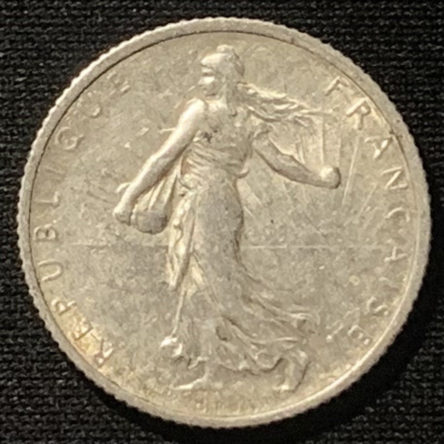 紫瑗钱币——第244期拍卖 法国 1918年 播种女神 1法郎 5克 0.835银 UNC