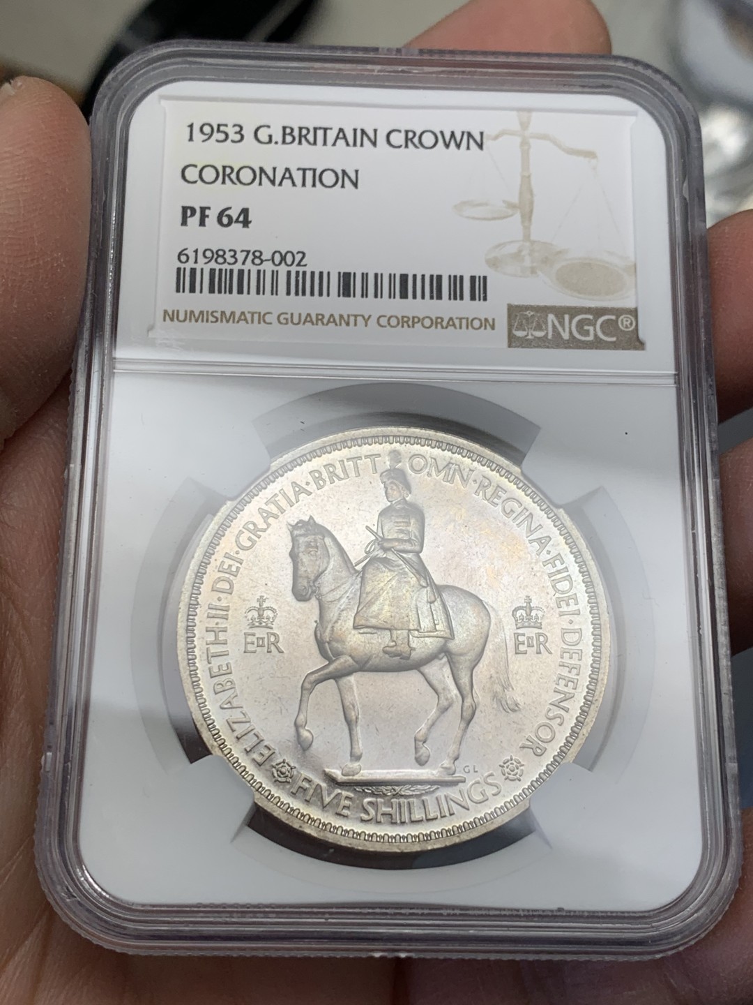 《竞宝斋》第128场-周日，周一 ，2场连拍（全场包邮） NGC-PF64 1953年 英国 伊丽莎白二世首年加冕克朗，热门品种