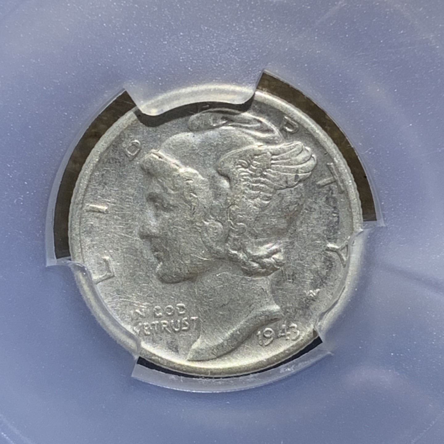 1943年，面值10c，美国小飞人银币 墨丘利版银币一枚，