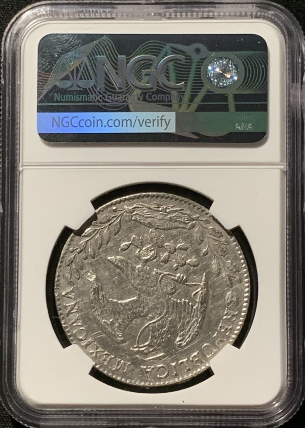 紫瑗钱币——第244期拍卖 墨西哥 1863年 GO YF 在华流通 花边鹰洋 8里亚尔 银币 NGC AU Detail