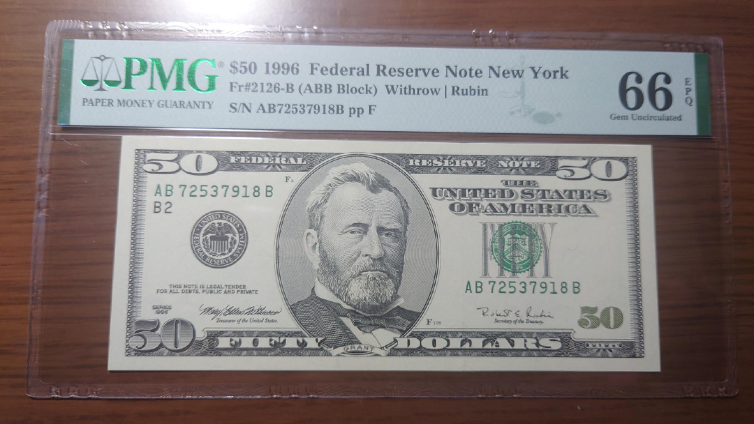 【世界钱币收藏】精选微拍第54期暨2023年第一期 新出分部分精品上拍 【一口价售出，勿出价】1996年美国50美元 大头全程无47 PMG66E