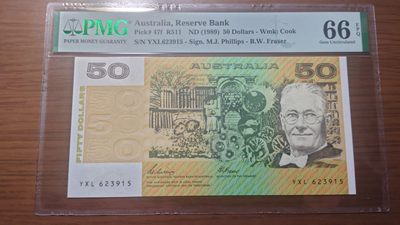 【世界钱币收藏】精选微拍第54期暨2023年第一期 新出分部分精品上拍 1989年澳大利亚50元 PMG66E 全程无47号码难得 