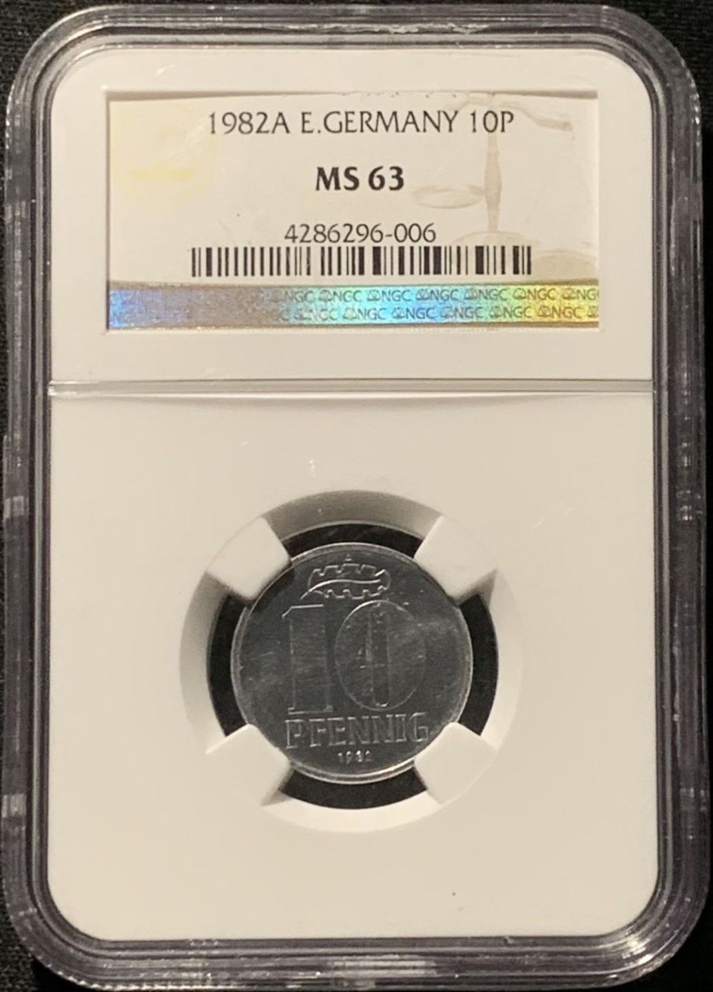 紫瑗钱币——第244期拍卖 民主德国 1982年 A版 流通硬币 1芬尼 NGC MS63 类精制