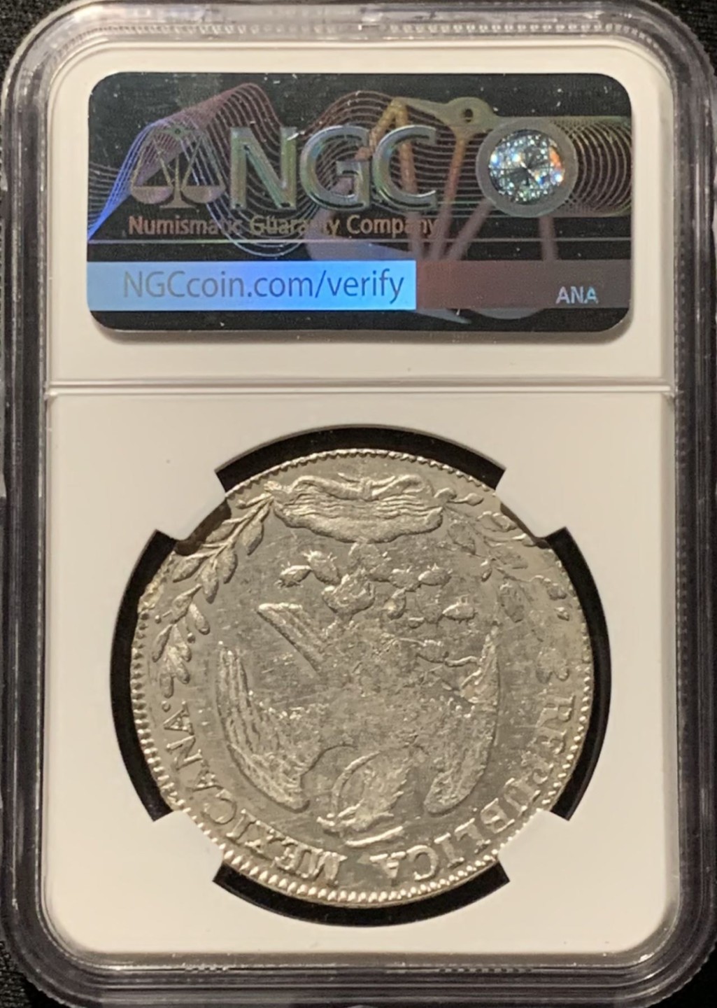 紫瑗钱币——第244期拍卖 墨西哥 1863年 ZS MO 在华流通 花边鹰洋 8里亚尔 银币 NGC AU Detail