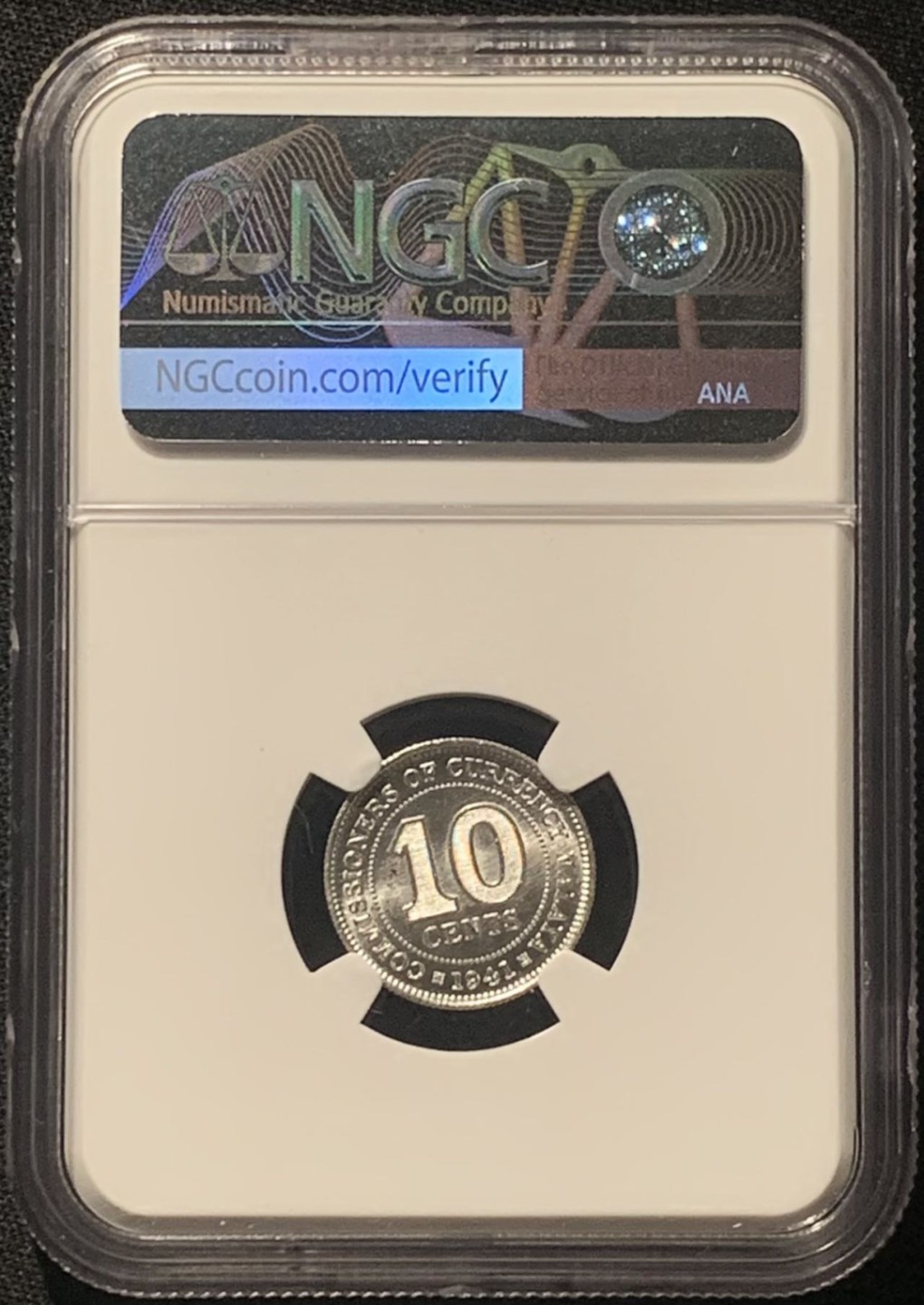 紫瑗钱币——第244期拍卖 马来亚 1941年 乔治六世 10分 银币 NGC MS64