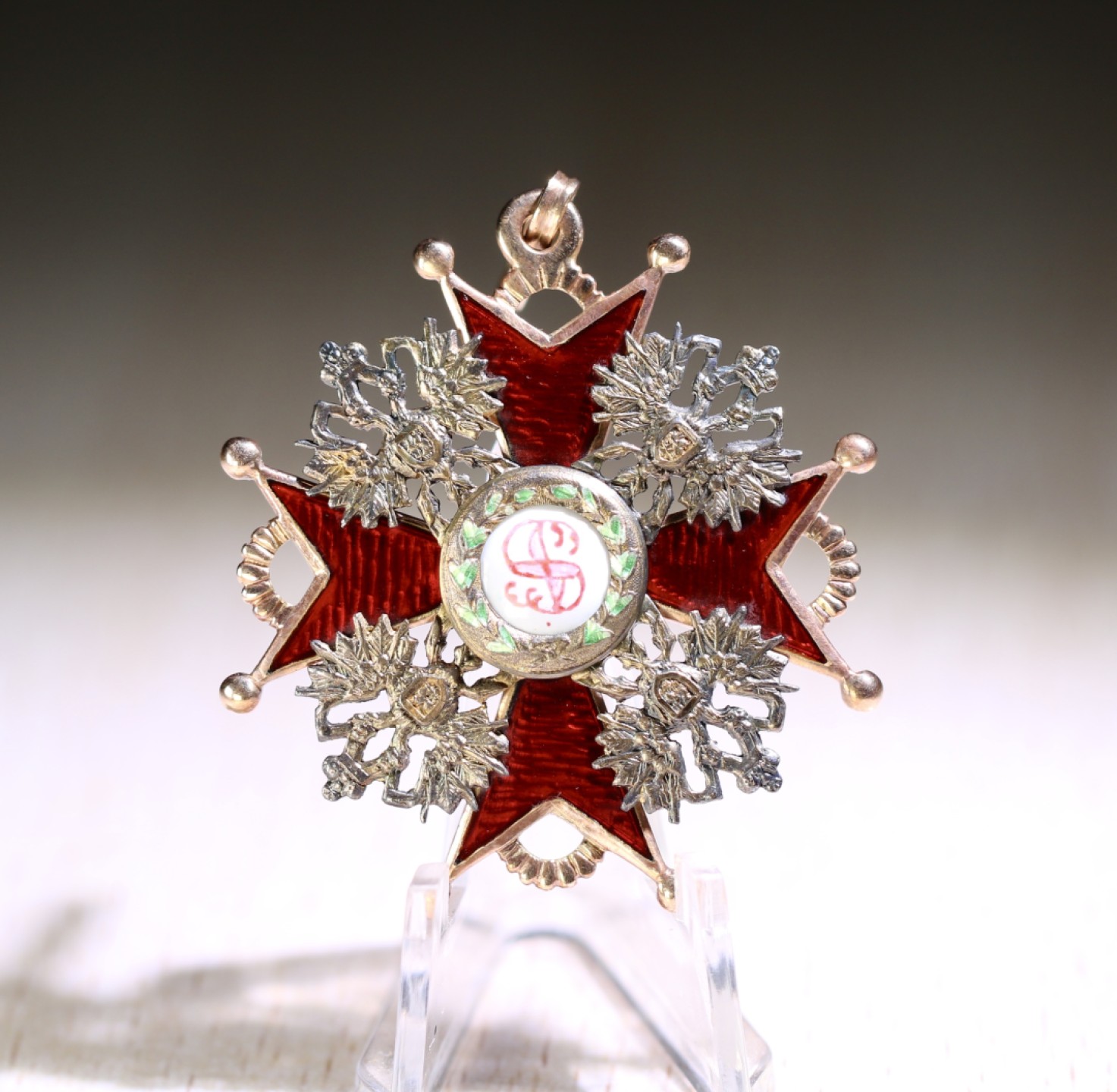 大猫徽章拍卖第212期  沙俄三级斯坦尼斯拉夫勋章 14K金质 珐琅完美