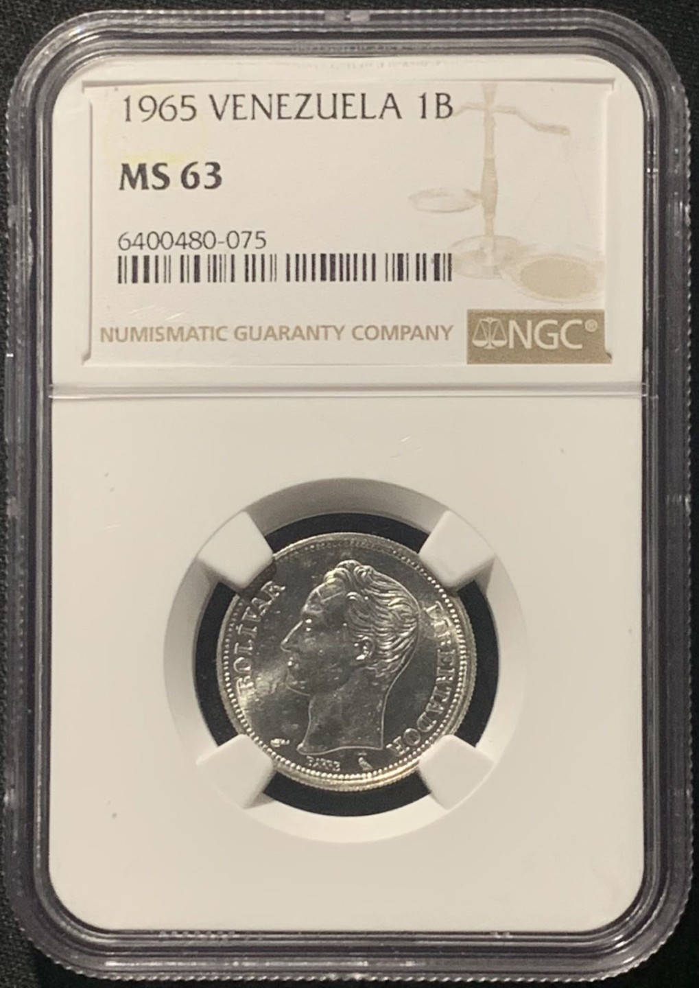 紫瑗钱币——第244期拍卖 委内瑞拉 1965年 1玻利瓦尔 银币 NGC MS63